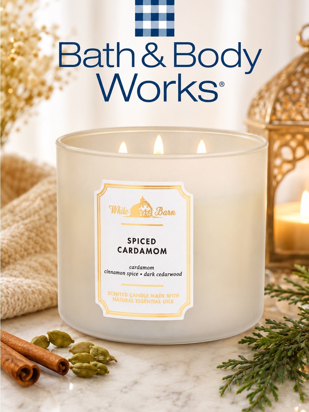 BATH & BODY WORKS White Barn Spiced Cardamom 3-Wick Candle - Sold Out